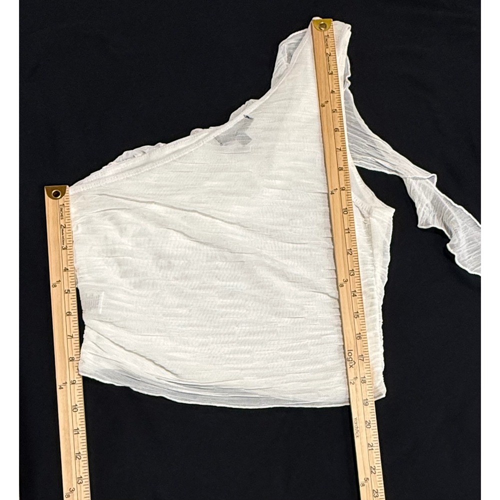 Crystal Sky Women's One Shoulder Ruffle Ruched‎ Mesh Top Cream Size L - Picture 8 of 9